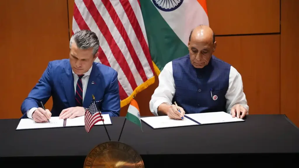 Defence Minister Rajnath Singh and U.S. Secretary of War Pete Hegseth sign the 10-year