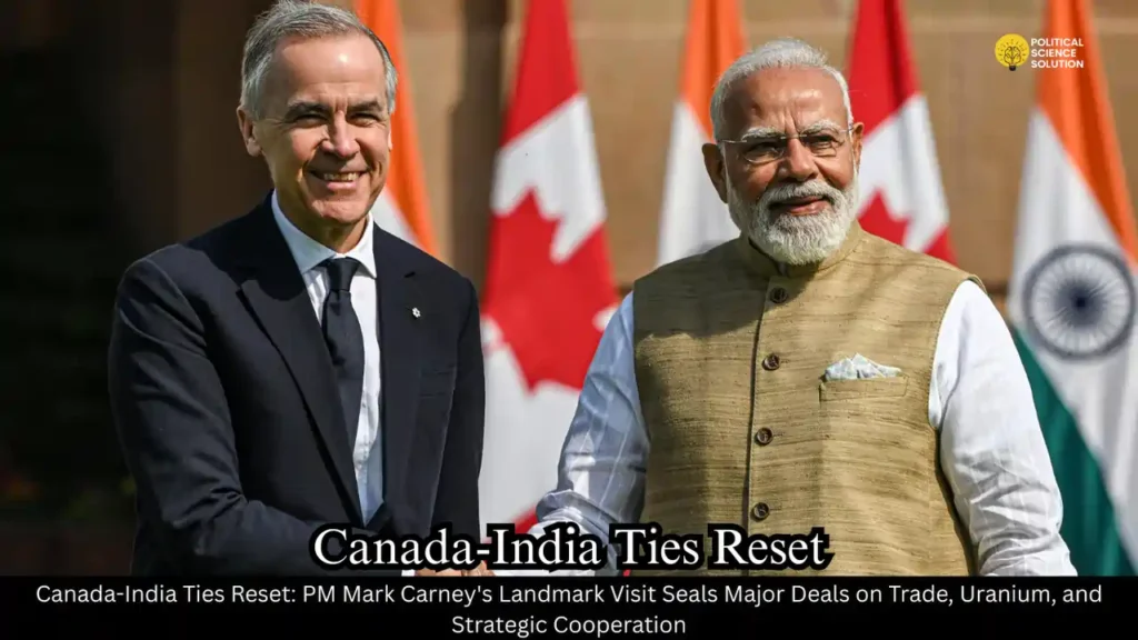 Prime Ministers Mark Carney and Narendra Modi shake hands in New Delhi