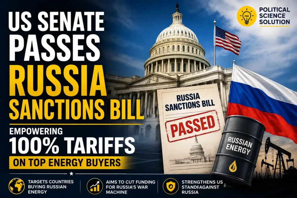 The US Senate has advanced legislation that could authorize 100% tariffs on major buyers of Russian energy, potentially intensifying economic pressure on Russia and reshaping global energy relations.